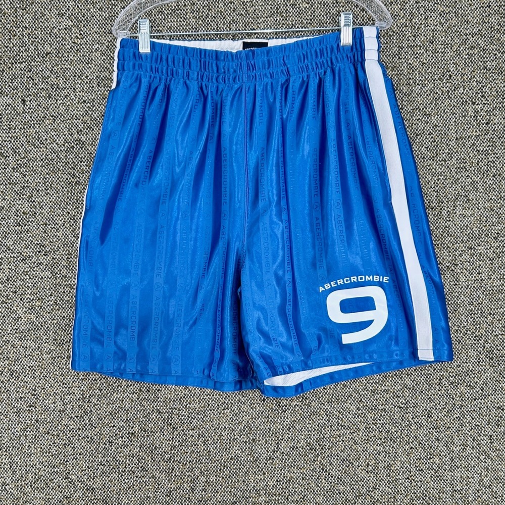 Y2K Abercrombie Fitch Gym Issue Mesh Lined Logo Stripe Athletic Shorts Blue XL